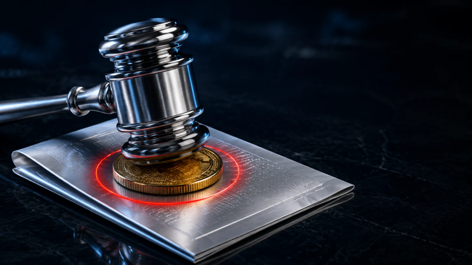 ایک عدالتی ہتھوڑا جو کرپٹو مارکیٹنگ کی خلاف ورزیوں پر آسٹریا کے پہلے MiCA جرمانے کی علامت ہے۔
