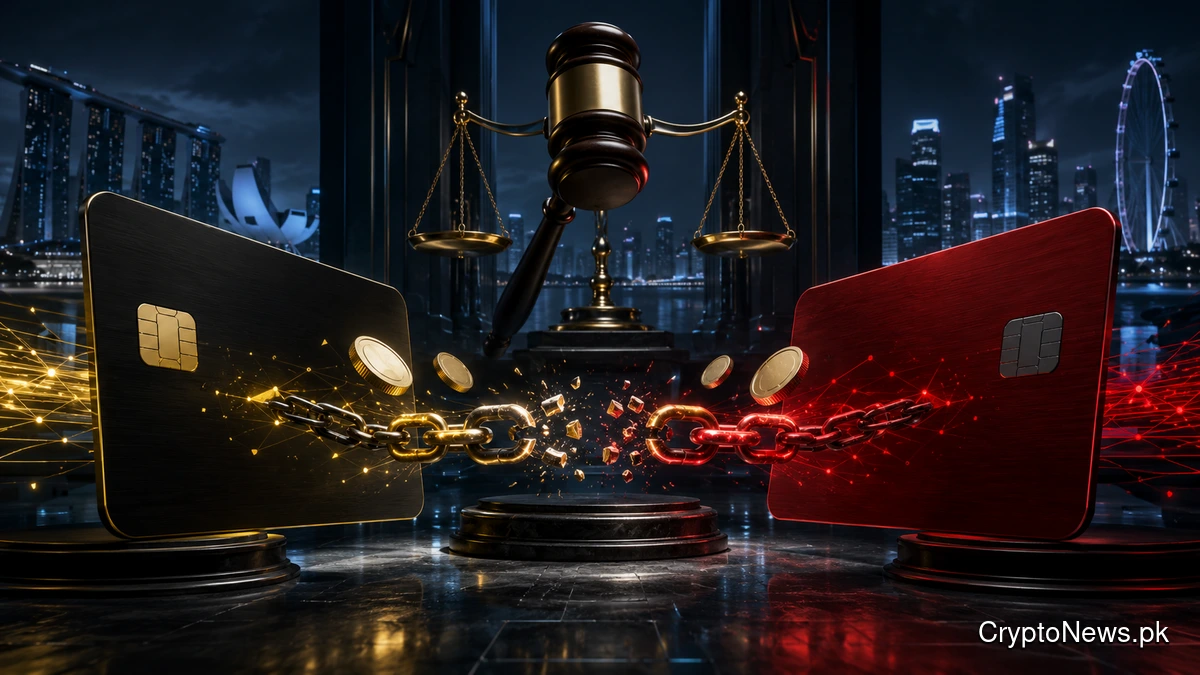 Two crypto payment cards clash over a broken transaction chain in a Singapore legal dispute.
