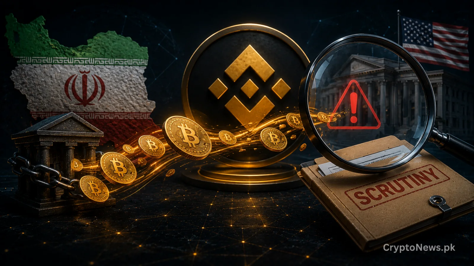 Bitcoin transfers flowing from an Iran-linked exchange toward Binance under regulatory scrutiny and sanctions compliance concerns.