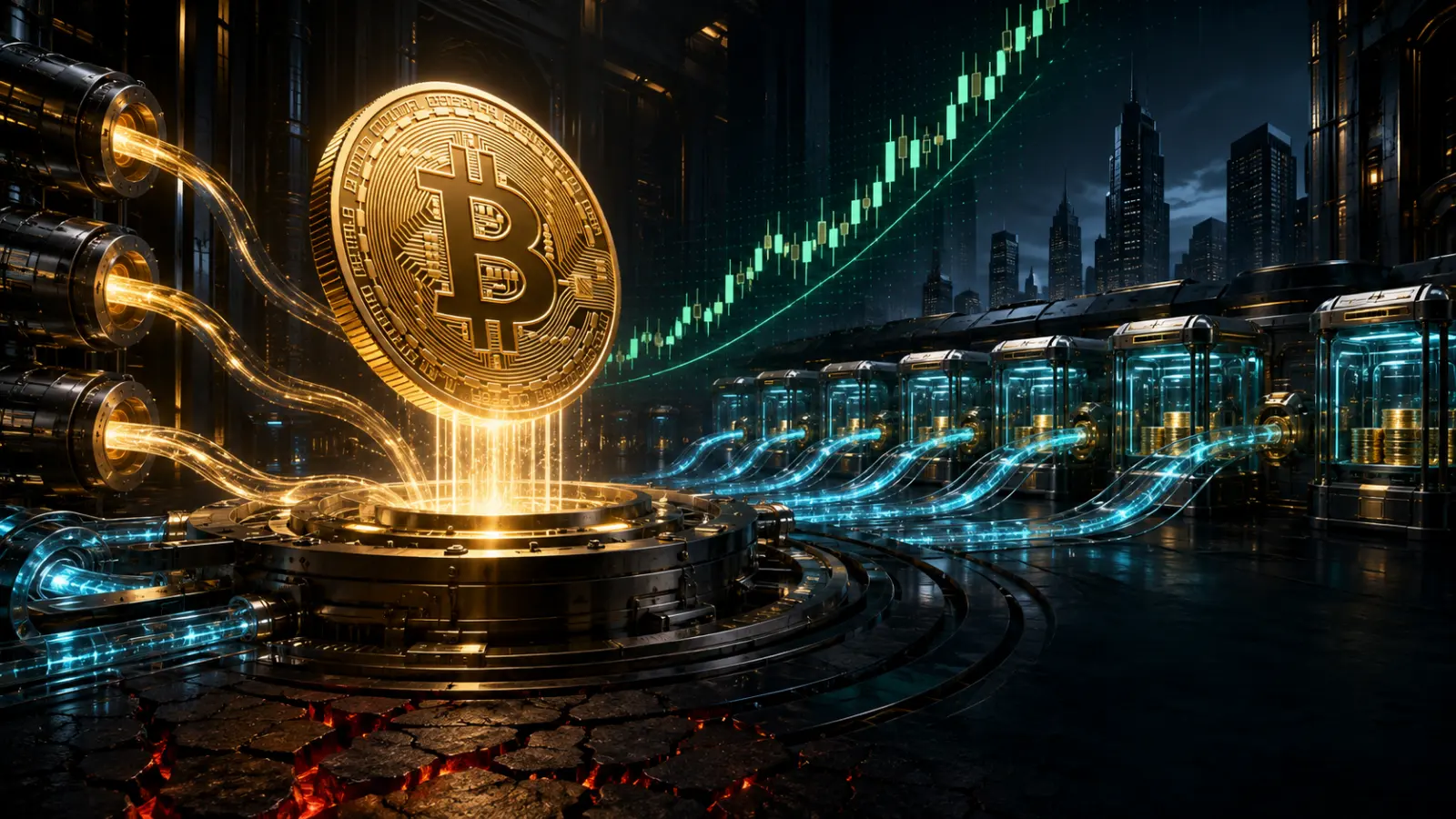 Institutional ETF capital flows into Bitcoin as a steadily rising market chart signals renewed demand.
