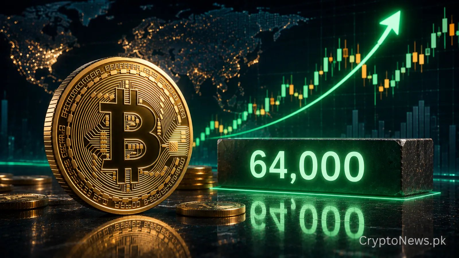 عالمی مارکیٹ میں بہتری کے باعث سرمایہ کاروں کا اعتماد بڑھنے سے Bitcoin 64,000 ڈالر کی سپورٹ سطح کے قریب ہے۔