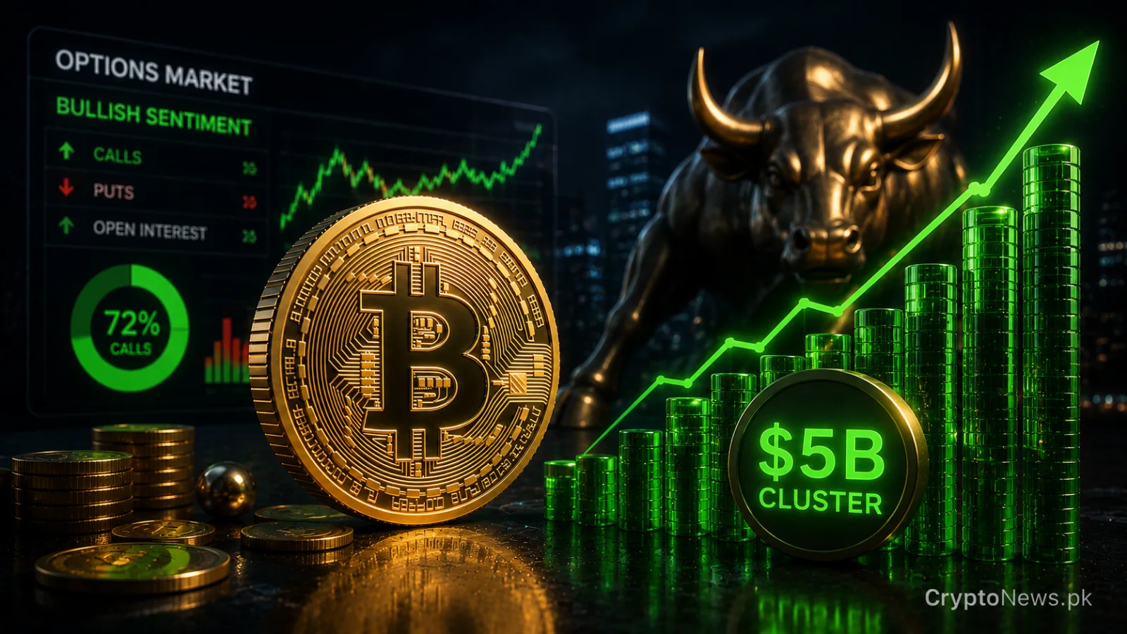 Bitcoin options market showing bullish call positioning and concentrated institutional open interest.