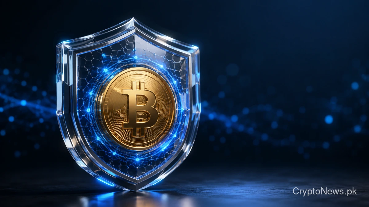 کوانٹم مزاحم ڈیجیٹل سیکیورٹی شیلڈ سے محفوظ سنہری Bitcoin