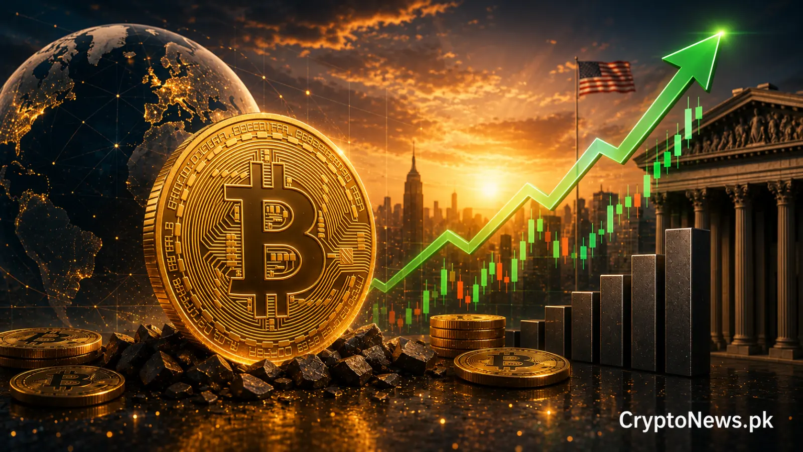 Bitcoin surges above $65,000 as global markets strengthen, with rising crypto charts and U.S. macroeconomic signals highlighting optimism ahead of key inflation data.