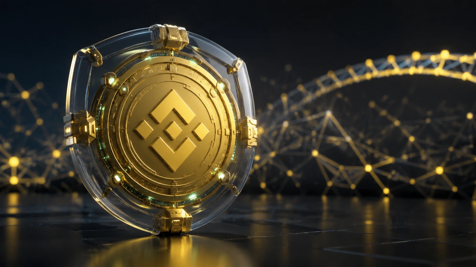 Armored golden BNB token representing the Pasteur network security upgrade.