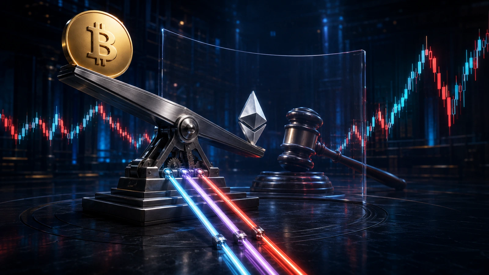 Bitcoin and Ether balance on a leveraged ETF mechanism under regulatory scrutiny.