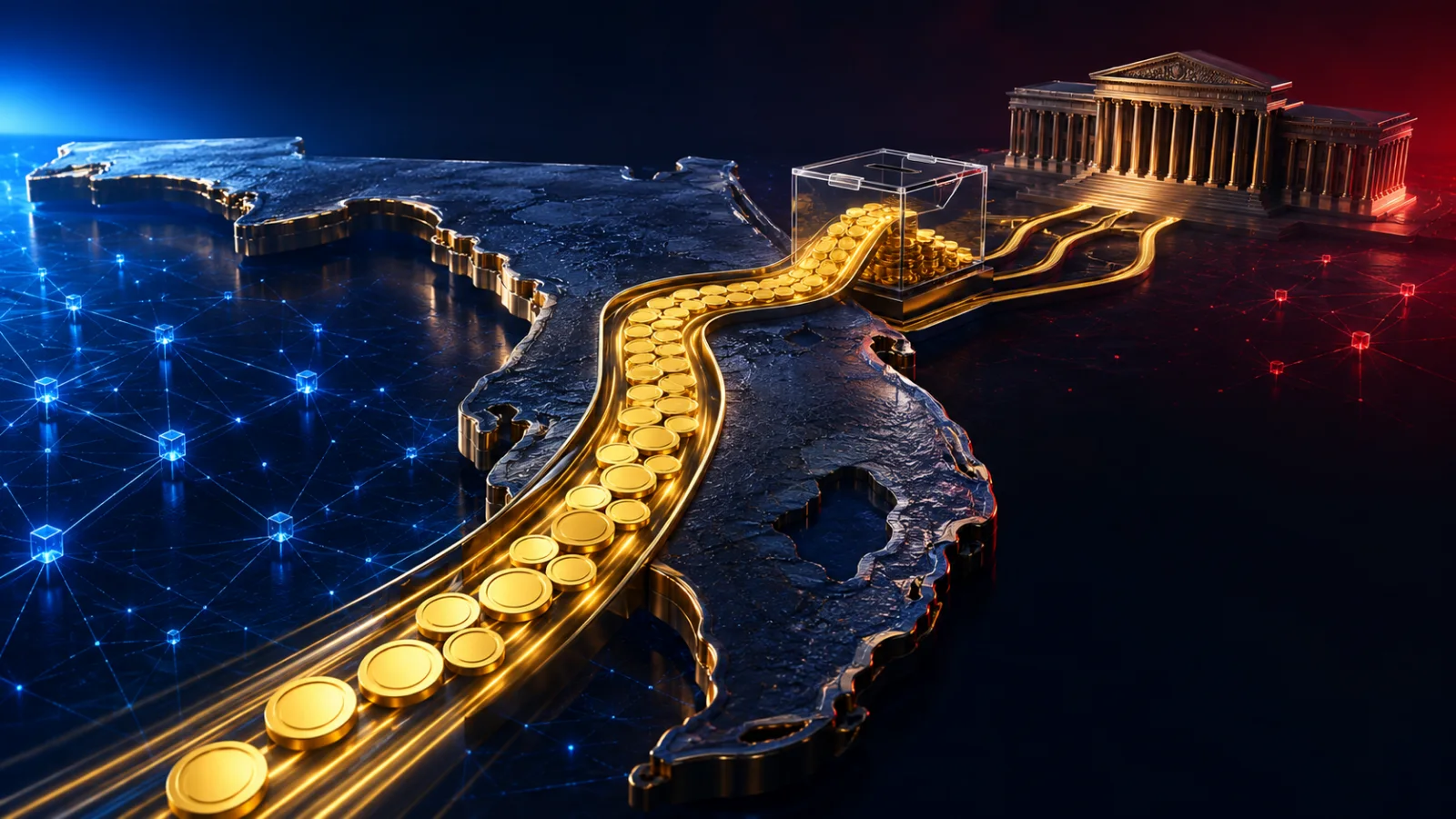 Crypto PAC funding flows across Florida toward a ballot box and government institutions.