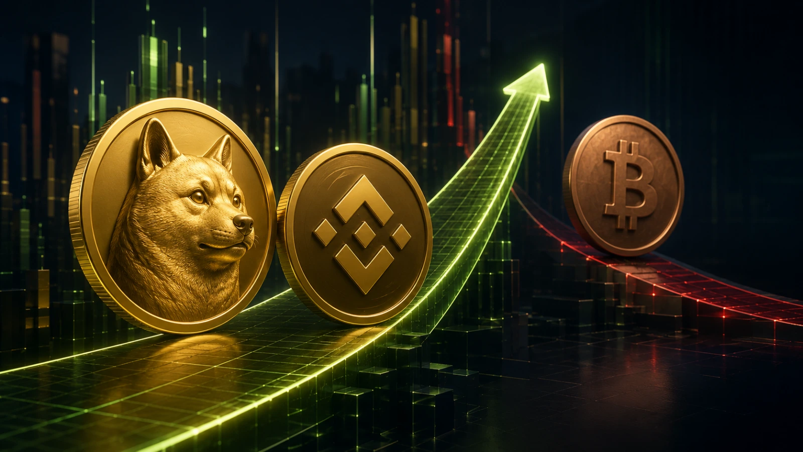 Dogecoin and BNB climb as Bitcoin undergoes a minor market correction.