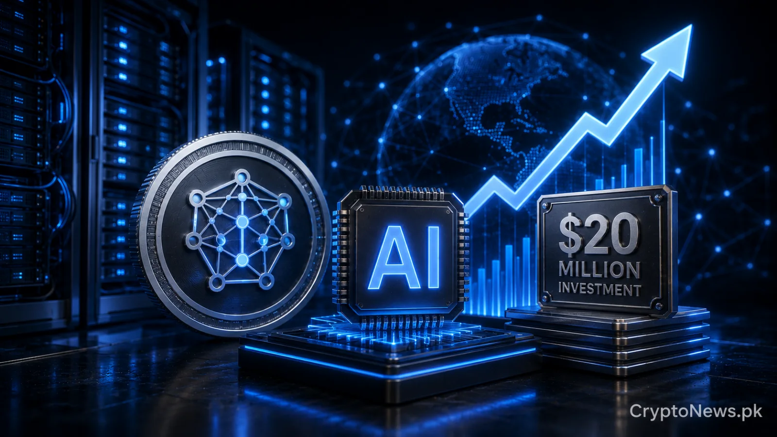 Premium AI data center servers with a metallic Bitcoin coin, symbolizing Empery Digital’s $20 million infrastructure investment