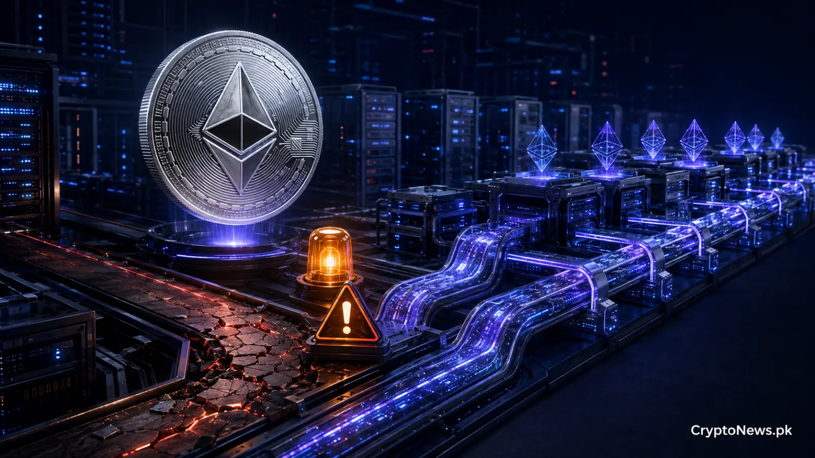 Ethereum testnet infrastructure showing a technical warning beside upgraded parallel transaction pathways.