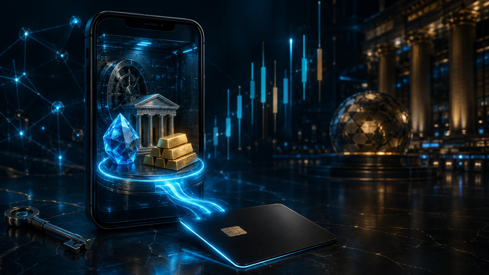Self-custody smartphone vault connects tokenized stocks, crypto and gold to portfolio-backed spending.
