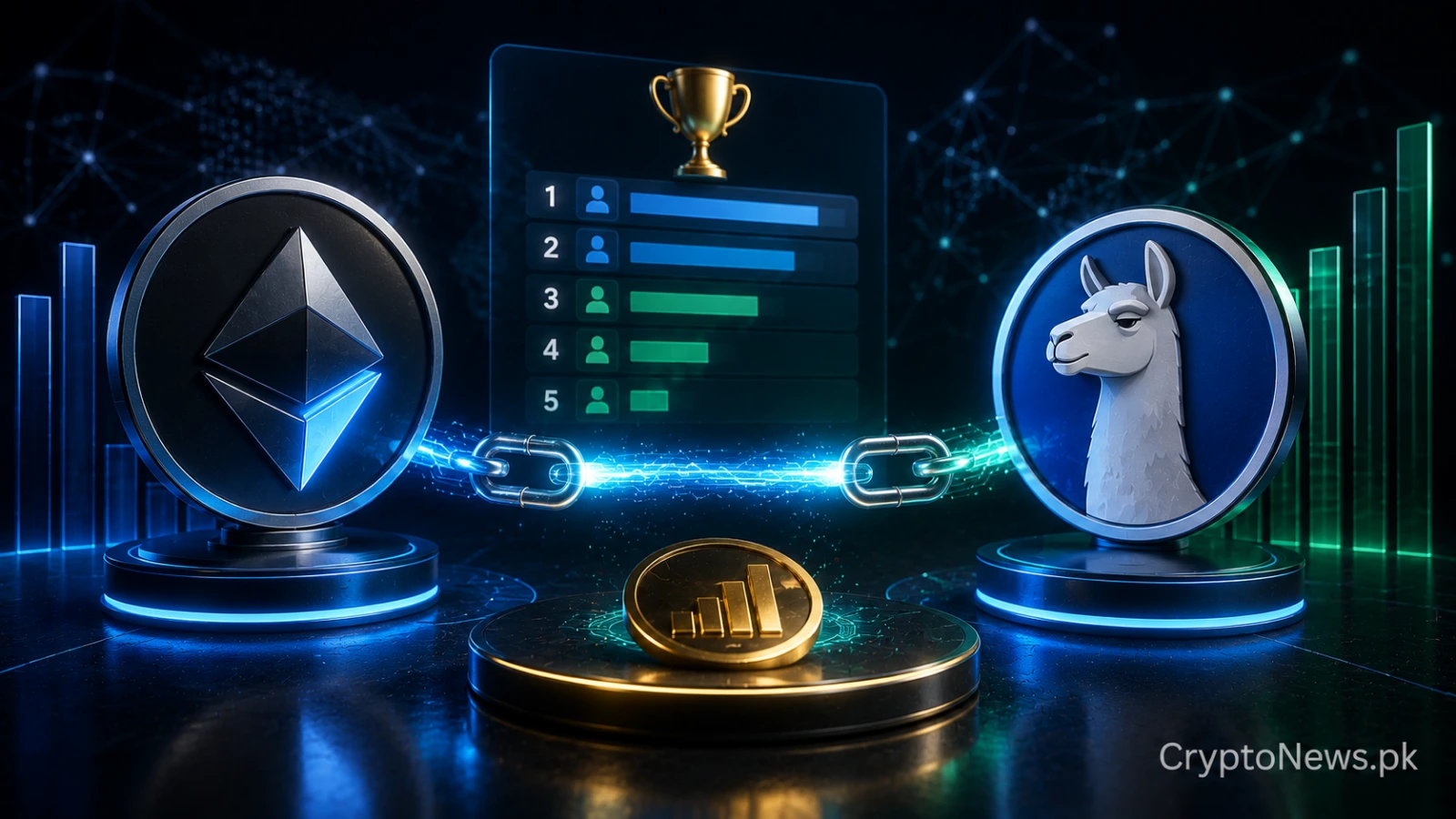 liquidity leaderboard with glowing market nodes and transparent data panels, illustrating Forgd’s DefiLlama integration for market-maker transparency.