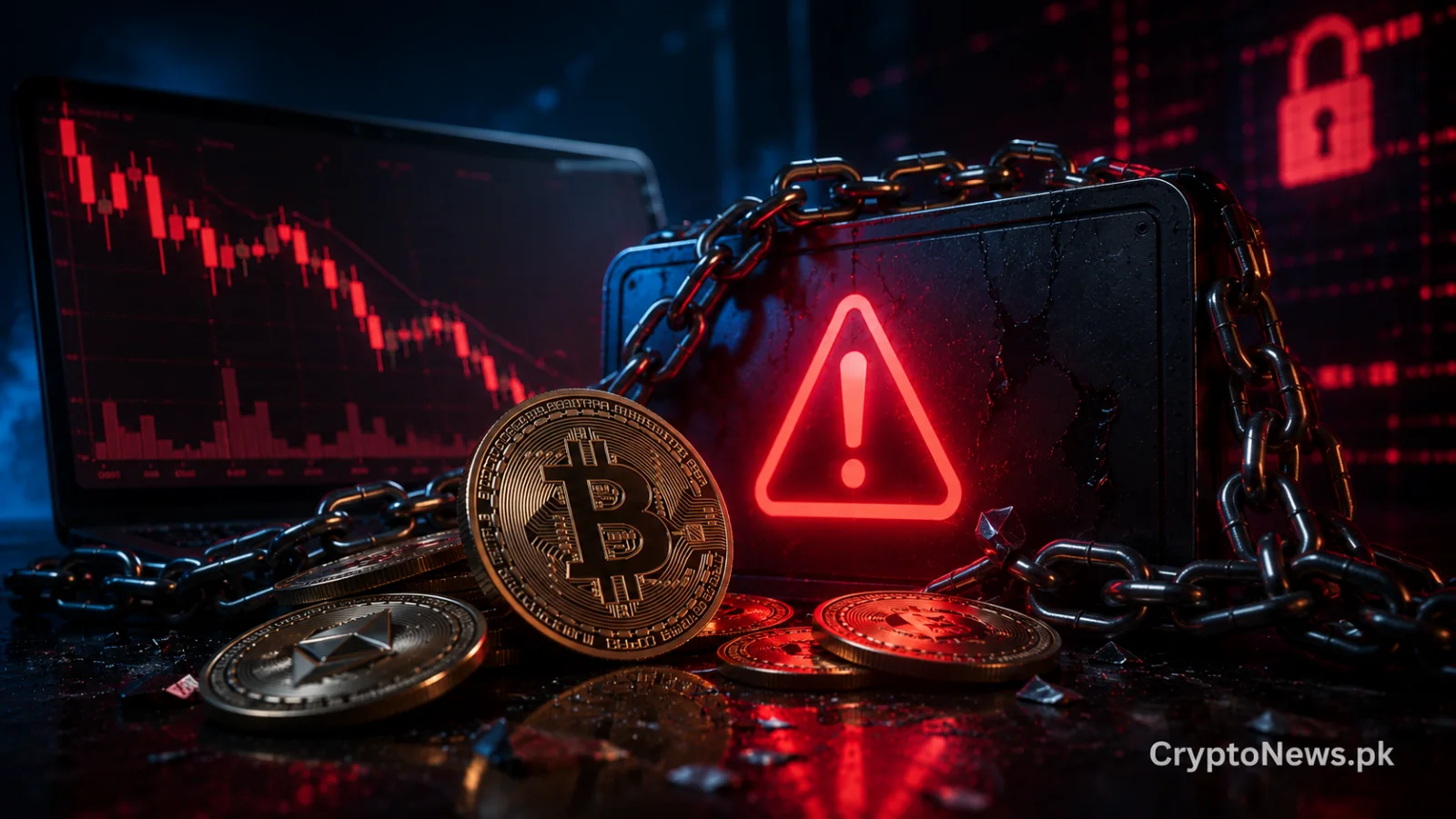 Cracked cross-chain liquidity vault with severed blockchain links, symbolizing the $450,000 Garden Finance exploit.