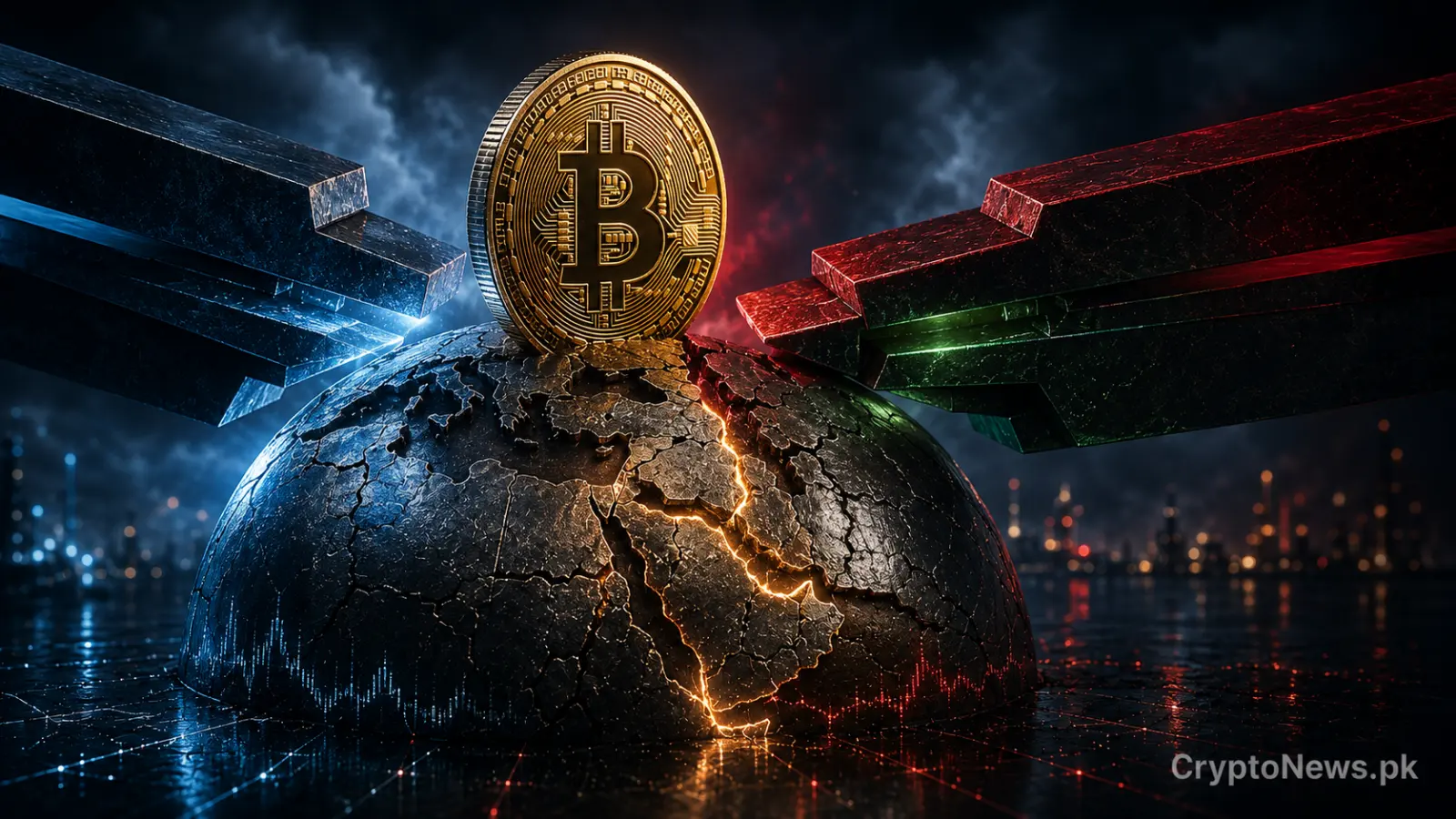 Bitcoin under pressure as US-Iran tensions increase digital-asset market volatility.