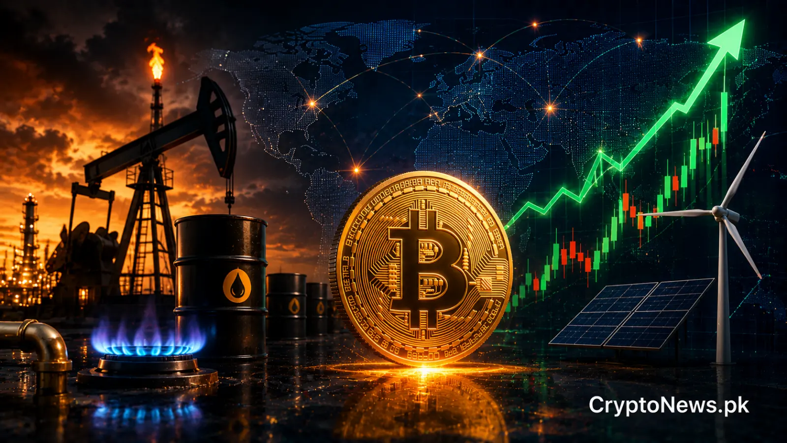 Bitcoin، تیل، گیس اور قابل تجدید توانائی کے اثاثے جو عالمی توانائی کے اتار چڑھاؤ اور کرپٹو مارکیٹوں کے تعلق کو ظاہر کرتے ہیں۔