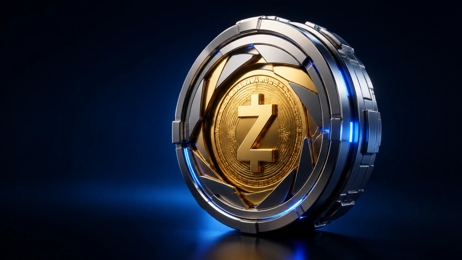 Gold Zcash token secured within an institutional custody ring for regulated investor access.