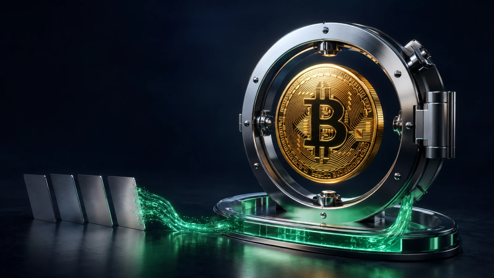 Gold Bitcoin secured in a vault as stock-sale proceeds strengthen MicroStrategy’s cash reserves.