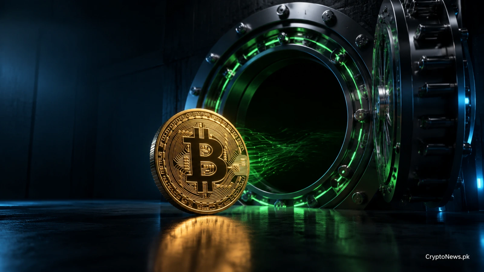 Golden Bitcoin drawn toward a reactivated institutional vault, signaling Strategy’s potential return to accumulation.