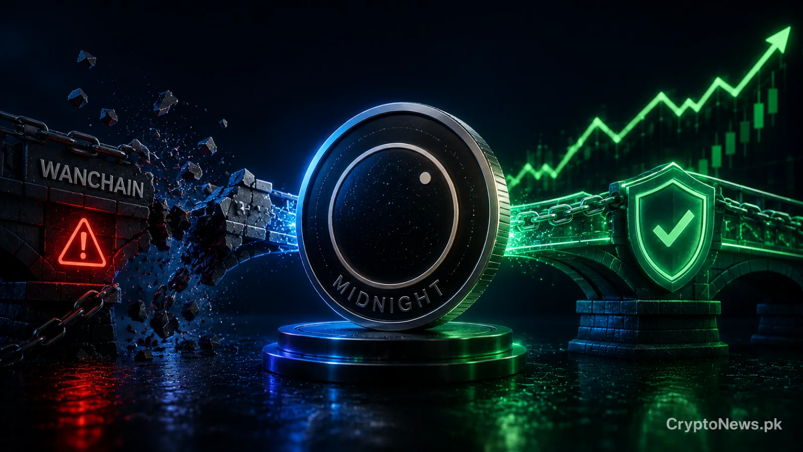 Midnight token recovering beside a damaged and secured cross-chain bridge after the Wanchain security incident