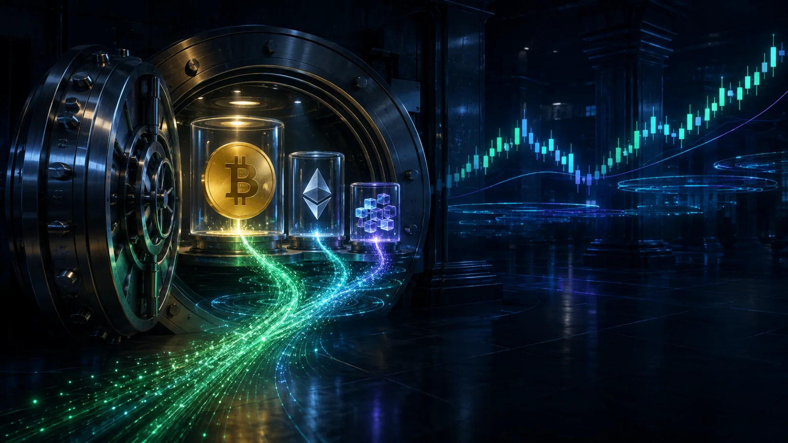 Institutional capital flows into Bitcoin, Ether and blockchain investments amid rising ETF demand.