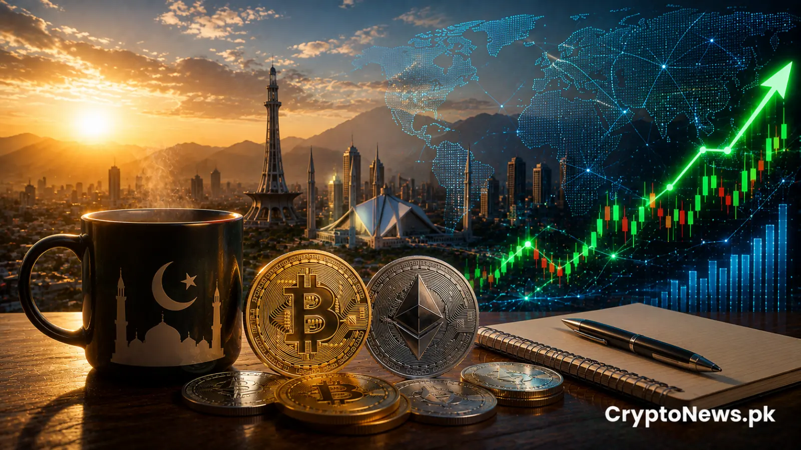 Pakistan crypto market morning brief featuring Bitcoin, Ethereum, PKR trading sentiment, and cautious market consolidation ahead of U.S. CPI data.