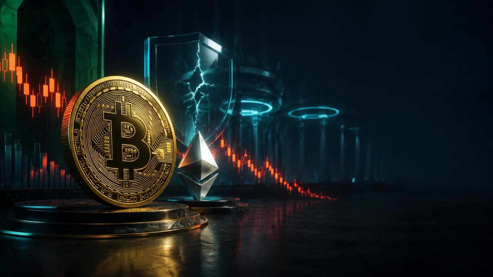 Bitcoin and Ethereum face downward pressure as market fear and security concerns rise.
