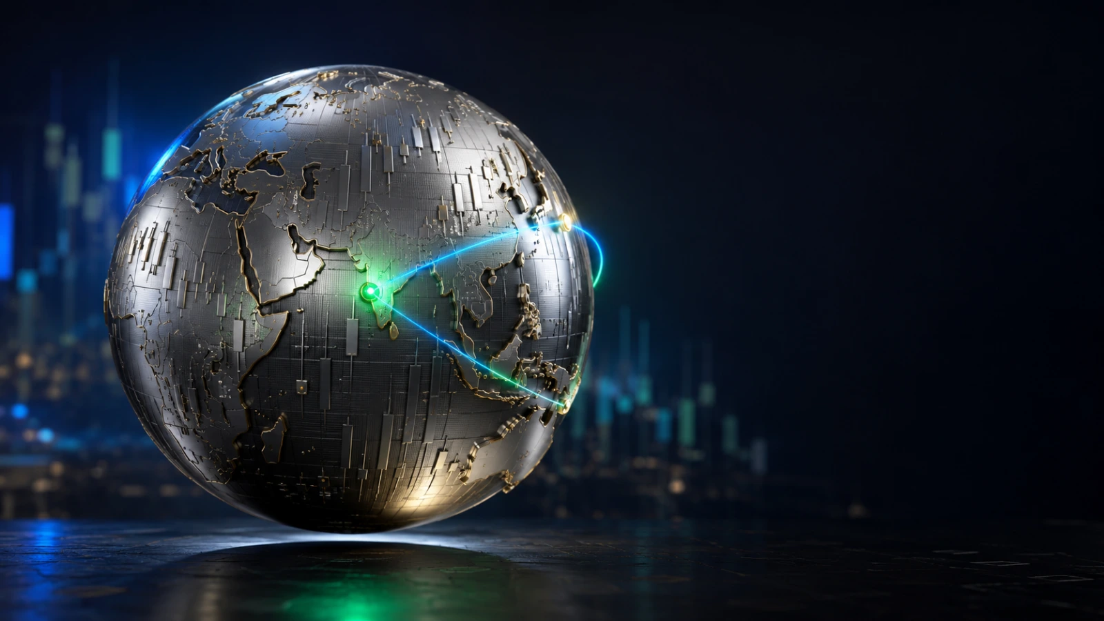 Metallic market globe visualizing global equity access for Pakistani investors in 2026.