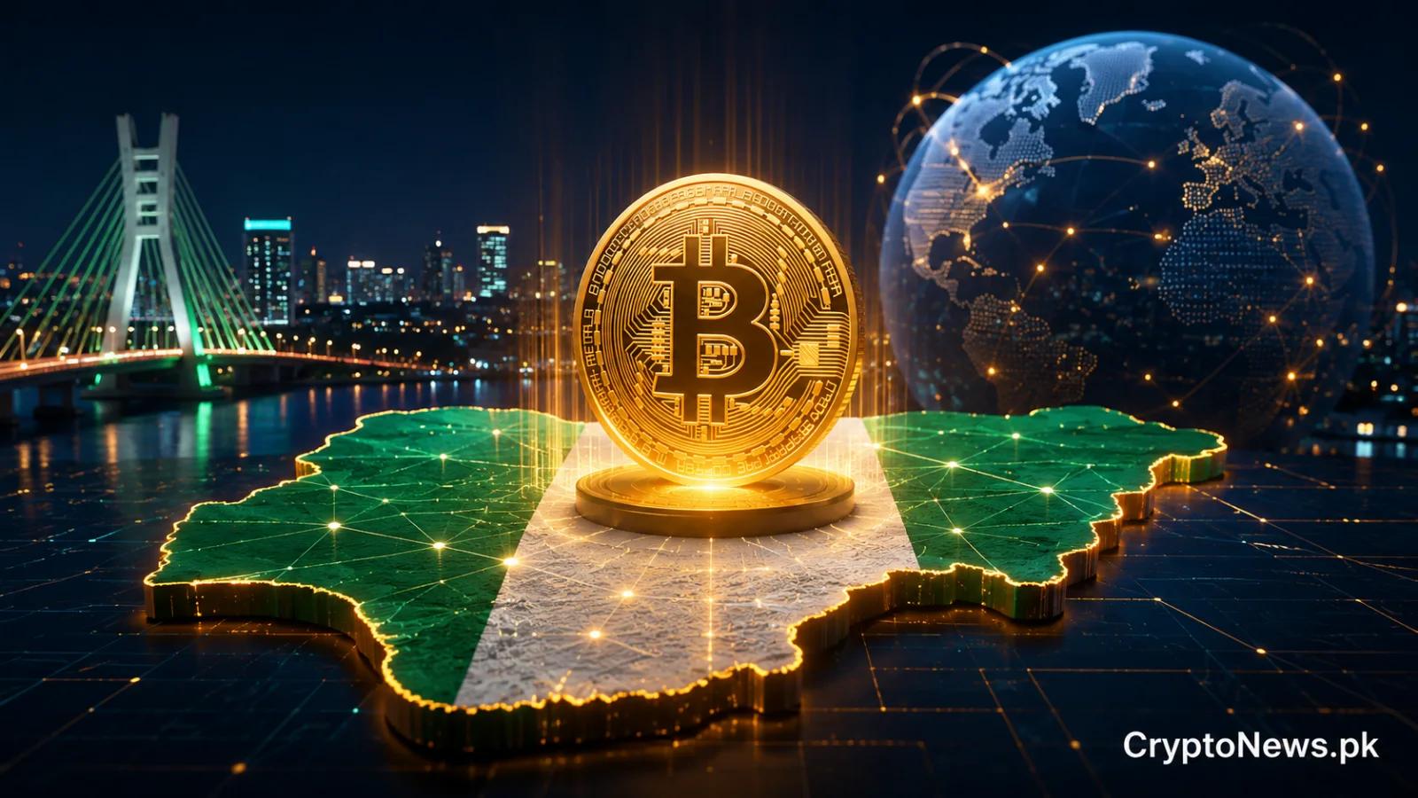 Bitcoin glowing over a digital map of Nigeria, symbolizing the country’s rapid rise as a global cryptocurrency adoption powerhouse.