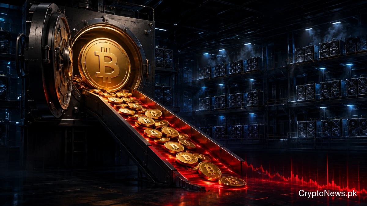 Bitcoin miners release reserves from an industrial vault as selling pressure intensifies.