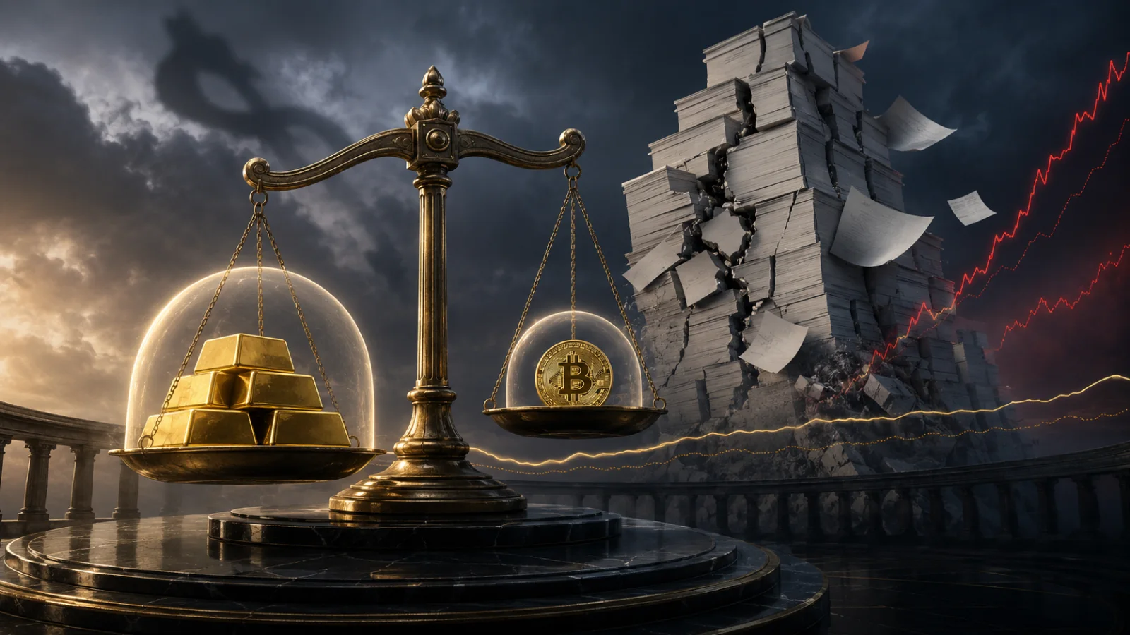 خود مختار قرضوں کے گرتے ہوئے مینار کے مقابلے میں سونا اور Bitcoin کا توازن