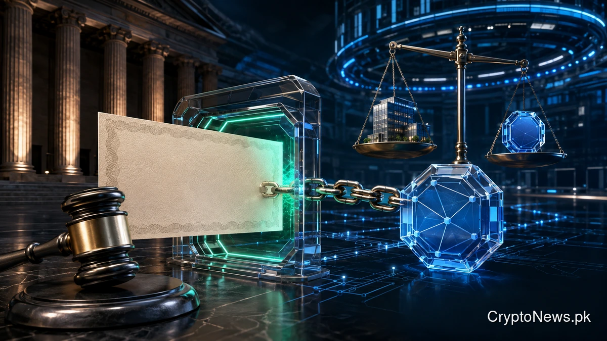 Regulatory gateway transforms a traditional security into a protected blockchain token.