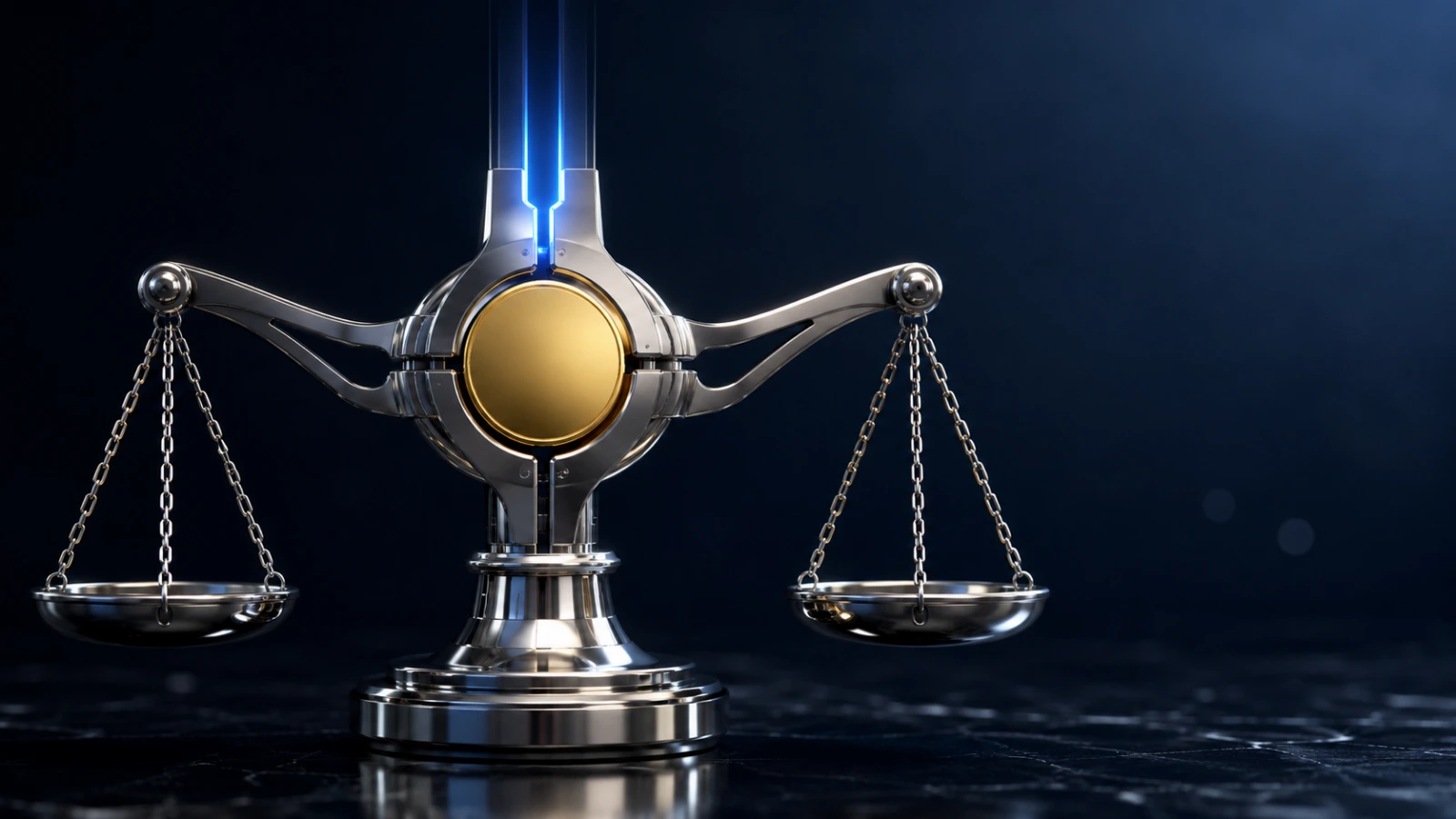 Balanced chrome scales secure a gold crypto token, symbolizing the White House bipartisan market structure ethics deal.
