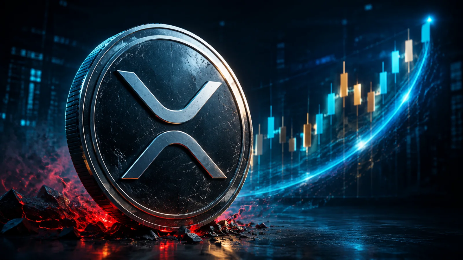 بڑھتے ہوئے فیوچر مارکیٹ چارٹ کے ساتھ دھاتی XRP سکہ جو بڑھتی ہوئی دلچسپی اور اتار چڑھاؤ کو ظاہر کر رہا ہے۔
