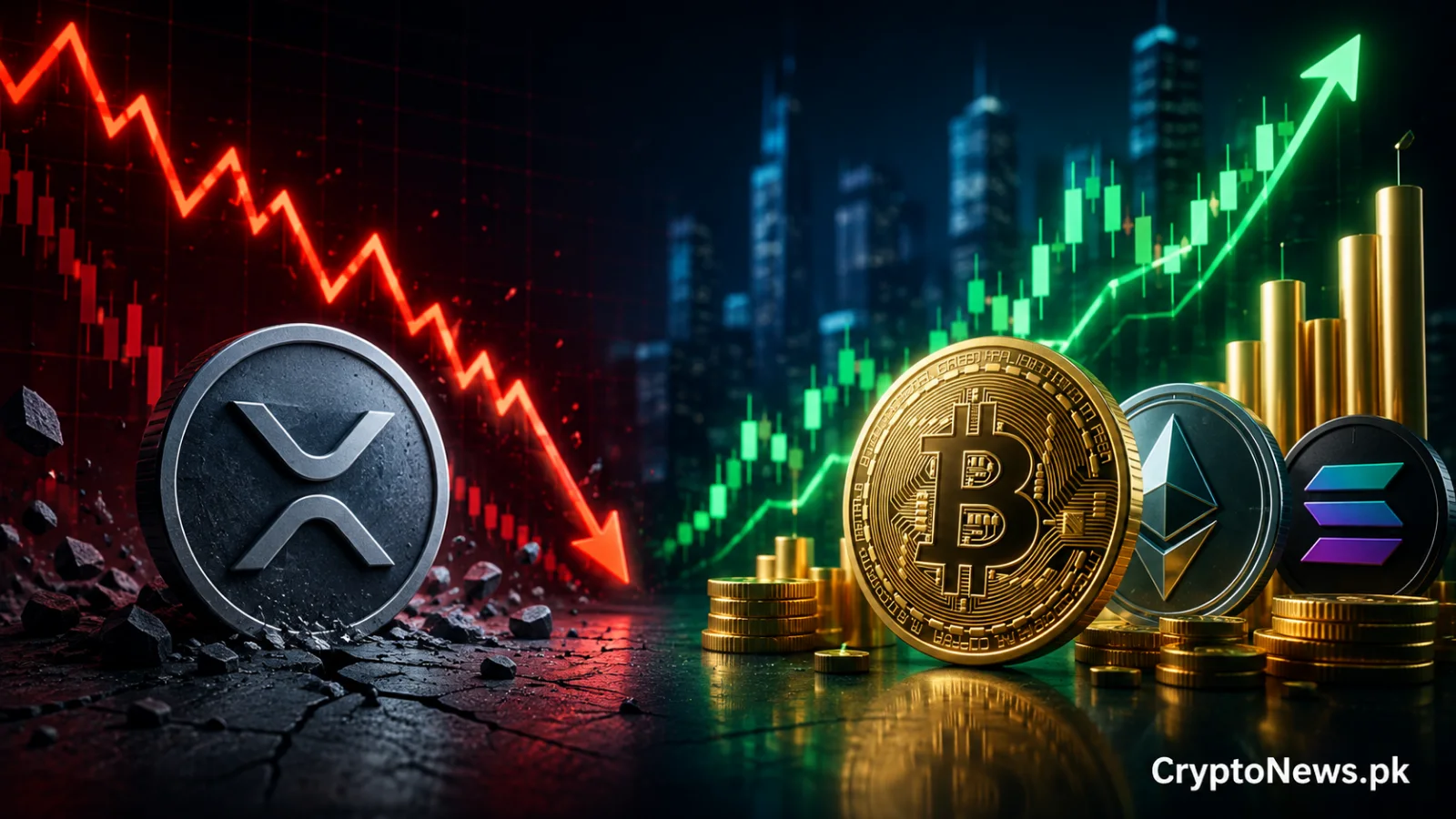 کرپٹو مارکیٹ میں تیزی کے دوران XRP کی قیمت میں کمی جبکہ Bitcoin، Ethereum اور Solana کی قدر میں اضافہ